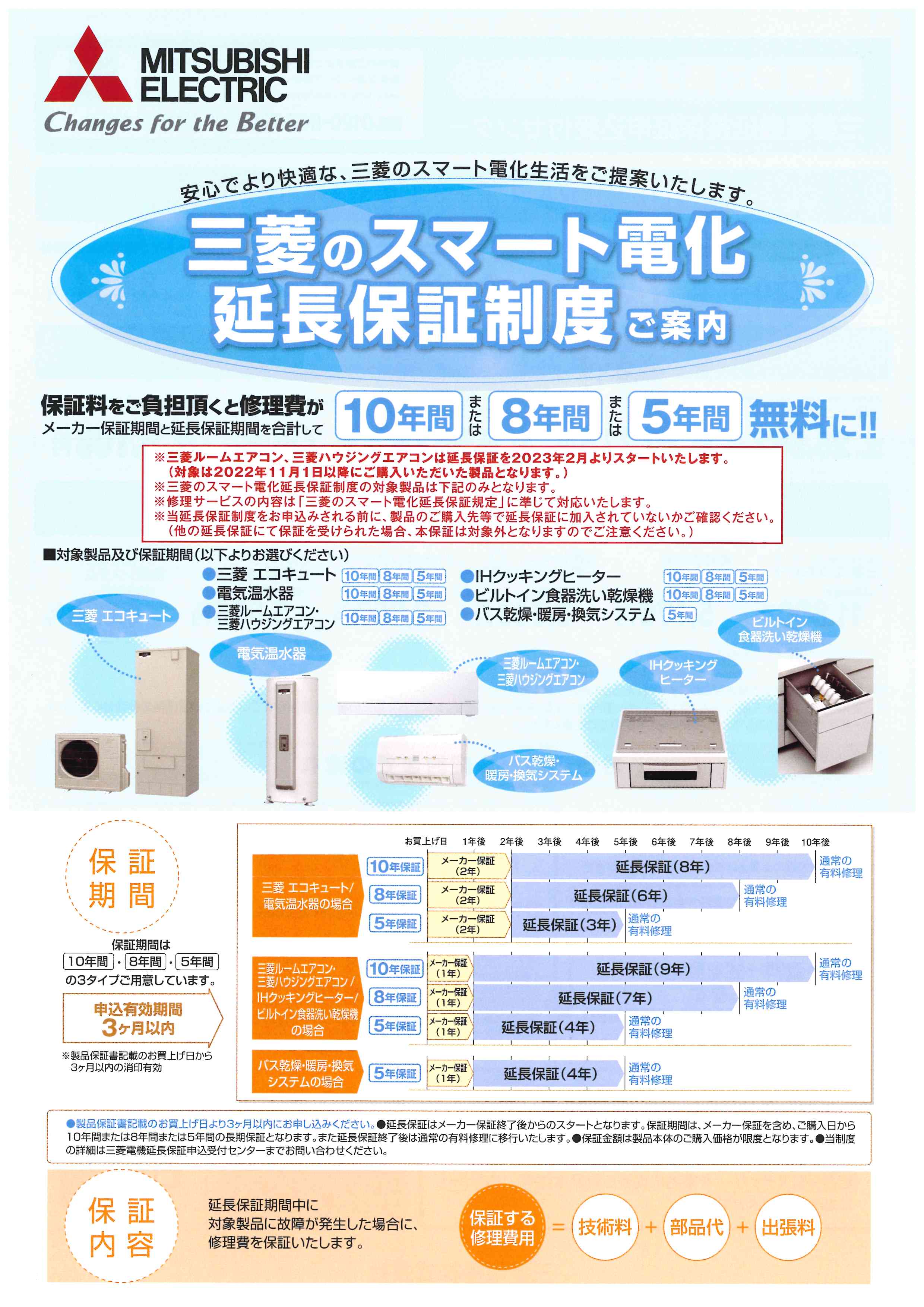 三菱電機の保証パンフレット